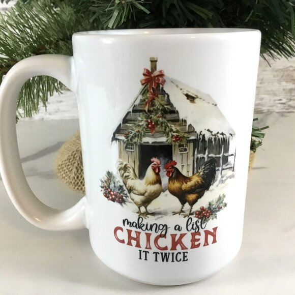 Making a List Chicken it Twice Ceramic Coffee Mug - 15 oz - Picture 1 of 5